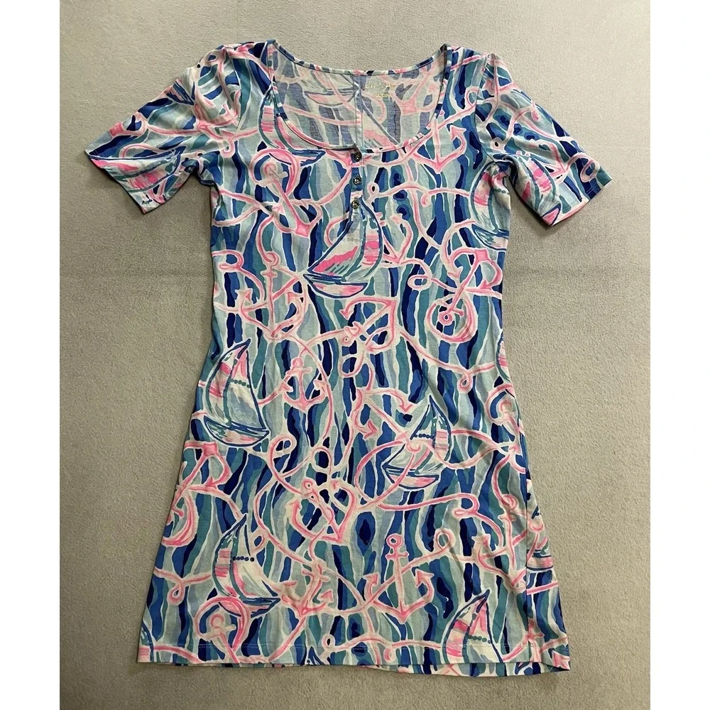 Lilly Pulitzer Gavyn Henley T-Shirt Dress Cotton Jersey Women's Size XS Cotton